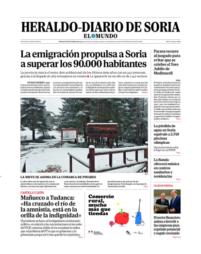Portada de Heraldo-Diario de Soria del 8 de noviembre de 2023.