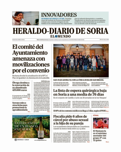 Portada de Heraldo-Diario de Soria de 16 de enero de 2024.
