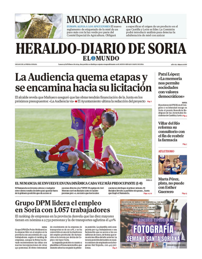 Portada de Heraldo Diario de Soria del 19 de febrero de 2024.