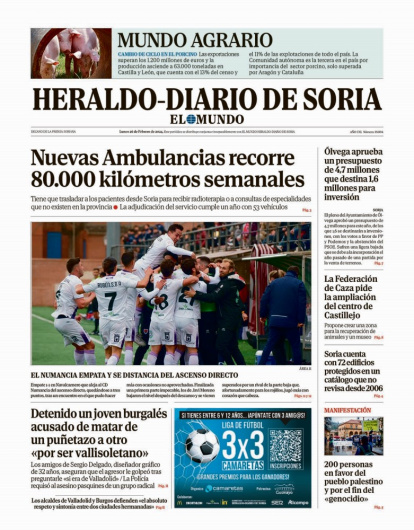 Portada de Heraldo-Diario de Soria de 26 de febrero de 2024.