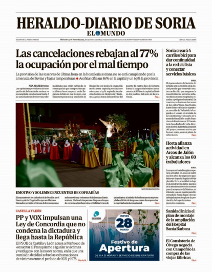 Portada de Heraldo-Diario de Soria de 27 de marzo de 2024.