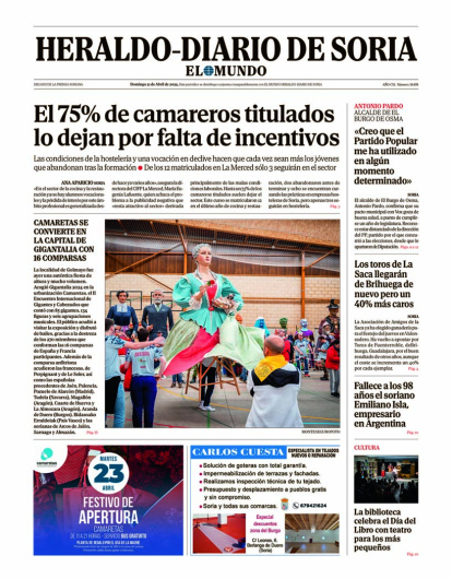 Portada de Heraldo-Diario de Soria de 21 de abril de 2024.