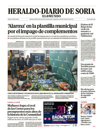 Portada de Heraldo Diario de Soria del 1 de mayo de 2024.
