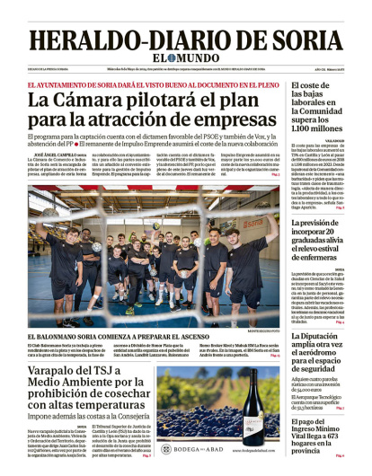 Portada de Heraldo Diario de Soria del 8 de mayo de 2024