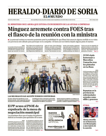 Portada de Heraldo Diario de Soria del jueves 23 de mayo.