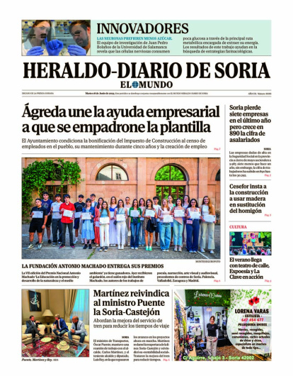 Portada de Heraldo-Diario de Soria de 18 de junio de 2024.