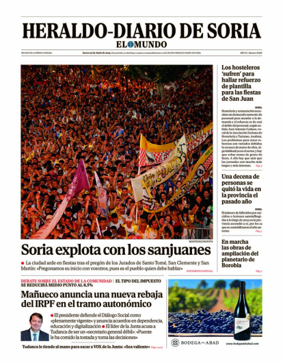 Portada de Heraldo-Diario de Soria del 27 de junio de 2024.