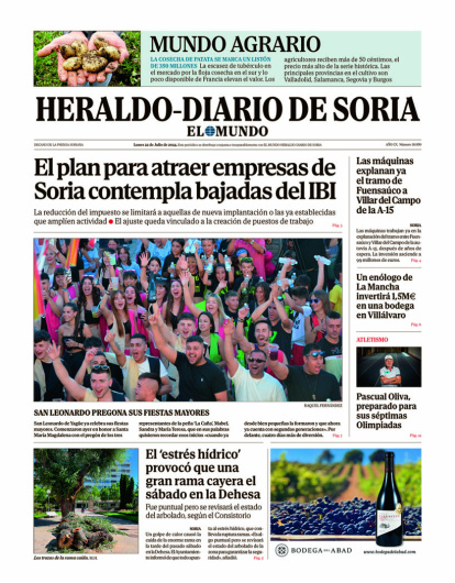 Portada de Heraldo Diario de Soria del 22 de julio de 2024.
