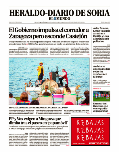 Portada de Heraldo Diario de Soria del 8 de agosto de 2024.