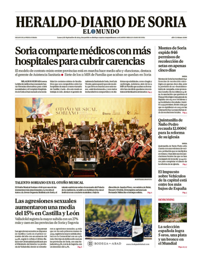 Portada de Heraldo-Diario de Soria de 9 de septiembre de 2024.