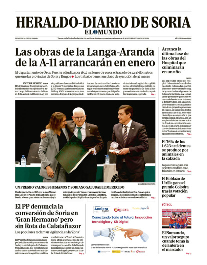 Portada de Heraldo Diario de Soria del 29 de noviembre de 2024