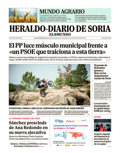 Portada de Heraldo Diario de Soria del 2 de diciembre de 2024