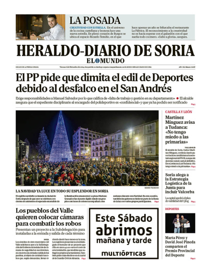 Portada de Heraldo Diario de Soria del 6 de diciembre de 2024.
