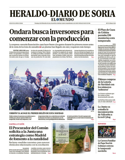Portada de Heraldo Diario de Soria del 22 de diciembre de 2024.