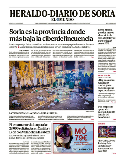 Portada de Heraldo-Diario de Soria de 26 de diciembre de 2024.
