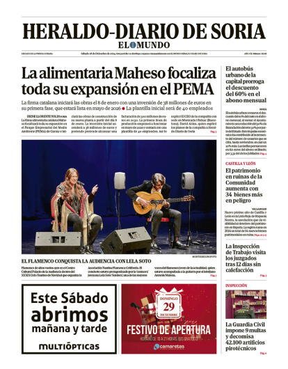Portada de Heraldo-Diario de Soria de 28 de diciembre de 2024
