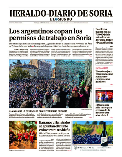 Portada de Heraldo-Diario de Soria de 29 de diciembre de 2024