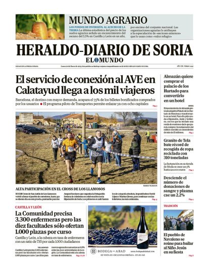 Portada de Heraldo-Diario de Soria de 20 de enero de 2025.