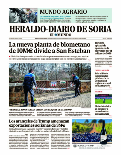 Portada de Heraldo-Diario de Soria del lunes 27 de enero de 2025.