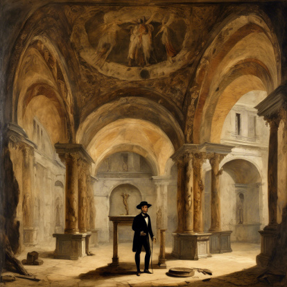 Imagen generada por IA representando el expolio de San Baudelio por León Levi.