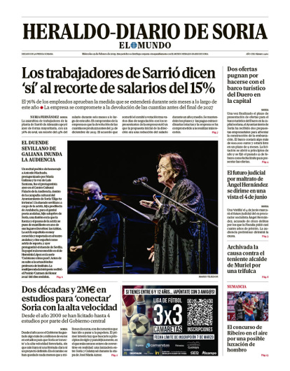 Portada de Heraldo Diario de Soria del 19 de febrero de 2025