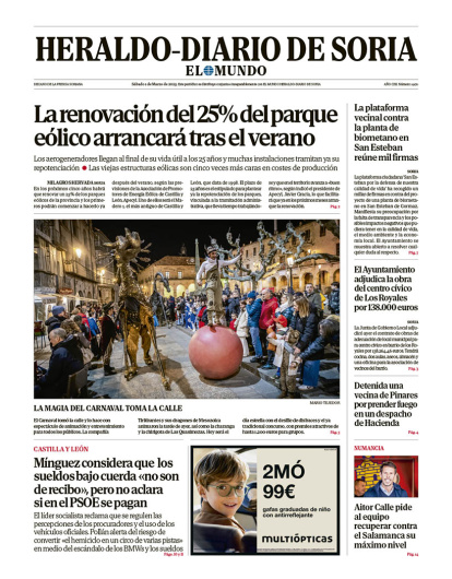 Portada de Heraldo Diario de Soria del 1 de marzo de 2025.