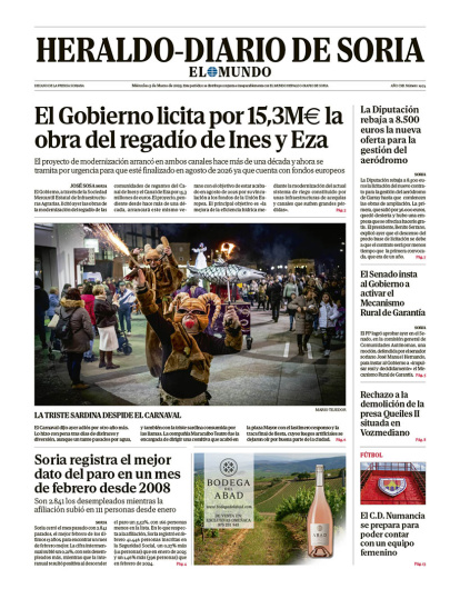 Portada de Heraldo Diario de Soria del 5 de marzo de 2025.