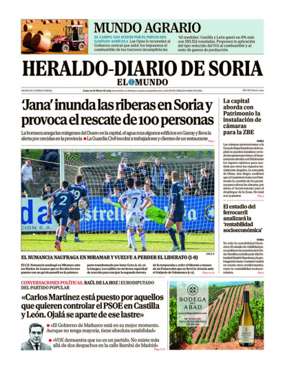 Portada de Heraldo Diario de Soria del 10 de marzo de 2025.