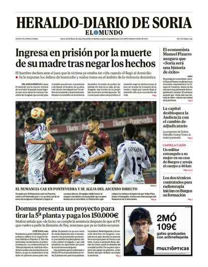 Portada de Heraldo Diario de Soria del 20 de marzo de 2025