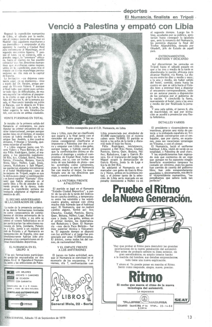 Página que recogía la participación del Numancia en el torneo de Libia.