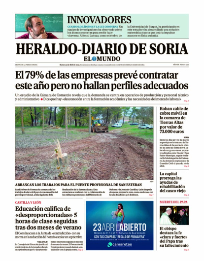 Portada de Heraldo Diario de Soria del 22 de abril de 2025