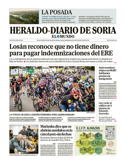 Portada de Heraldo Diario de Soria del 9 de mayo de 2025.