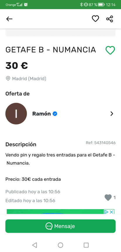 Otro de los anuncios que aparecen en internet con las entradas.