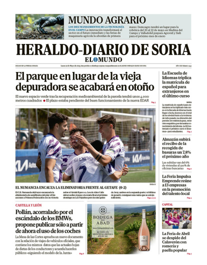 Portada de Heraldo Diario de Soria del 12 de mayo de 2025.