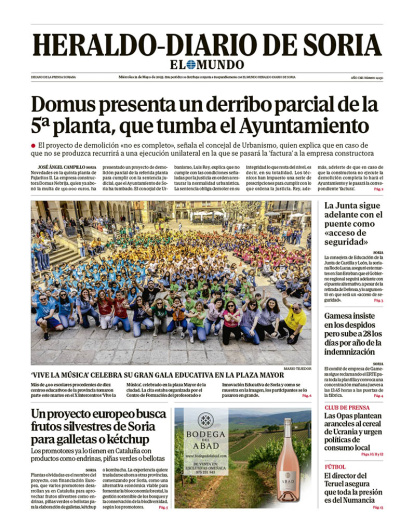 Portada de Heraldo Diario de Soria del 21 de mayo de 2025.