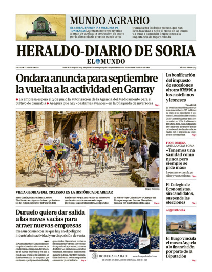 Portada de Heraldo Diario de Soria del 26 de mayo de 2025.