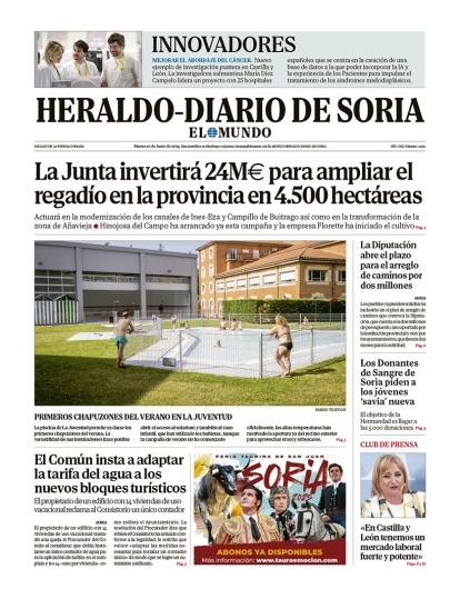 Portada de Heraldo Diario de Soria del 10 de junio de 2025.