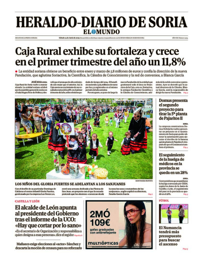 Portada de Heraldo Diario de Soria del 14 de junio de 2025