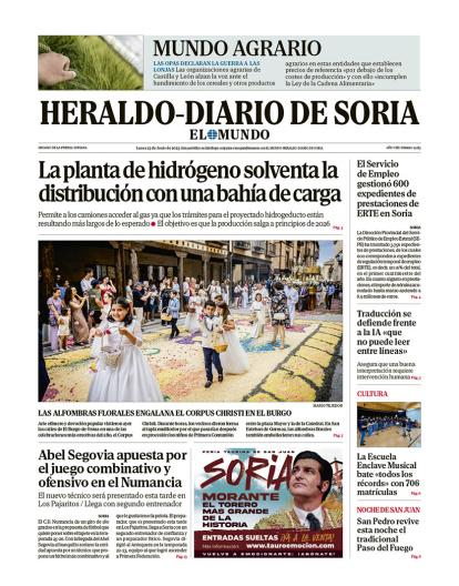 Portada de Heraldo Diario de Soria del 23 de junio de 2025.