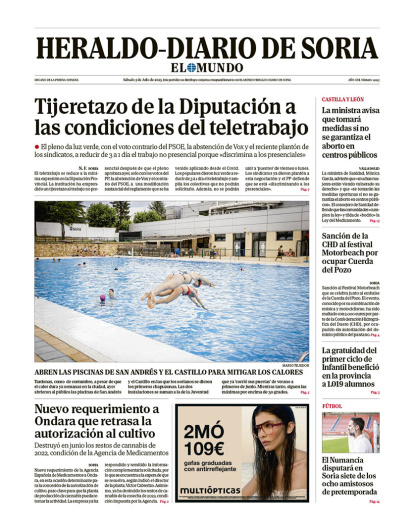 Portada de Heraldo-Diario de Soria de 5 de julio de 2025.