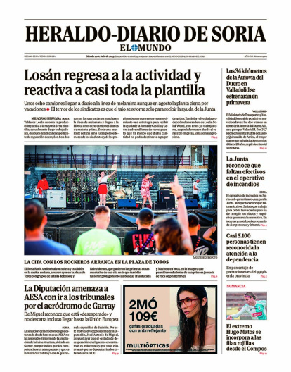 Portada de Heraldo-Diario de Soria de 19 de julio de 2025.