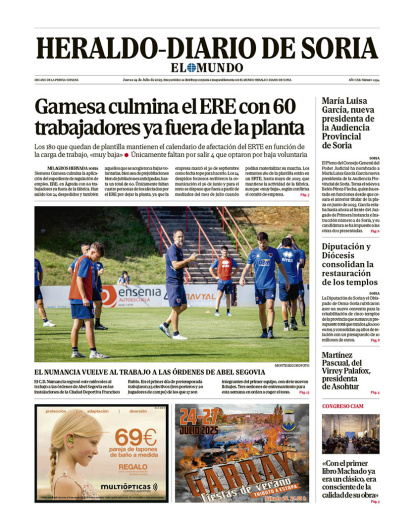 Portada de Heraldo-Diario de Soria de 24 de julio de 2025.