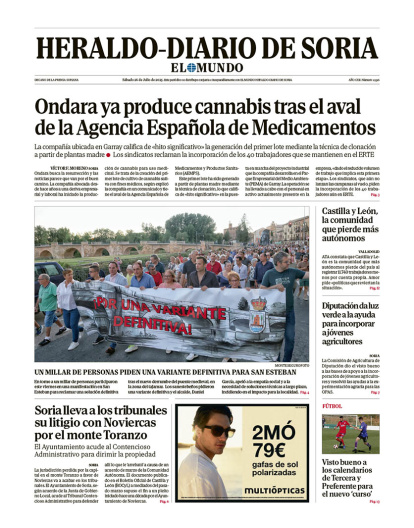Portada de Heraldo-Diario de Soria de 26 de julio de 2025.