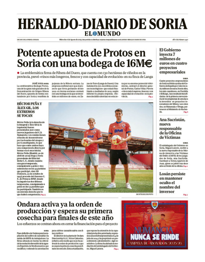 Portada de Heraldo-Diario de Soria de 6 de agosto de 2025.