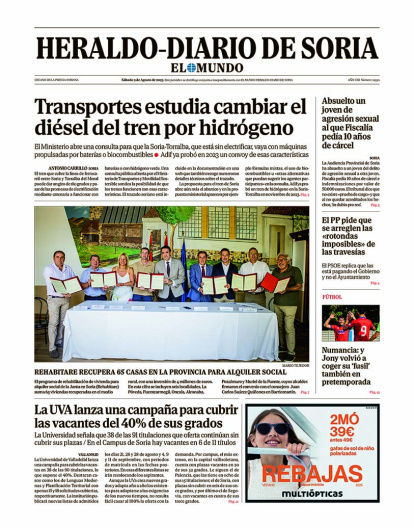 Portada de Heraldo-Diario de Soria de 9 de agosto de 2025.