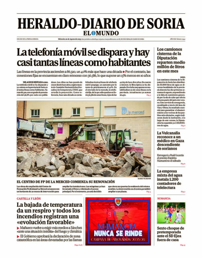 Portada de Heraldo-Diario de Soria de 20 de agosto de 2025.