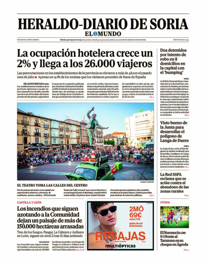 Portada de Heraldo-Diario de Soria de 23 de agosto de 2025.