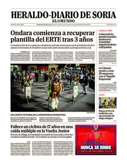 Portada de Heraldo-Diario de Soria de 24 de agosto de 2025.