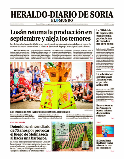 Portada de Heraldo-Diario de Soria de 26 de agosto de 2025.