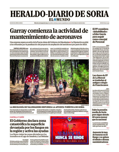 Portada de Heraldo-Diario de Soria de 27 de agosto de 2025.